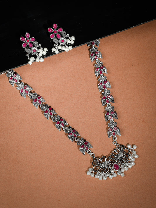 Ethnic Designer Pink Oxidized Silver Statement Necklaces for Women Online