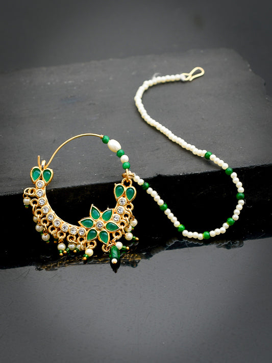 Peacock Enamelled Pearl Chained Rajputi Nose Ring for Women Online