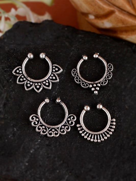Set of 4 Oxidised Silver Plated Septum Nose Rings for Women Online