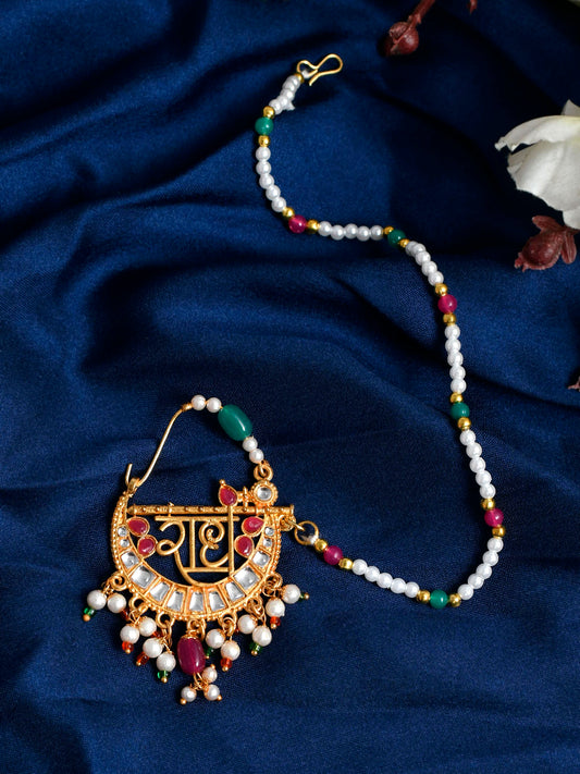 Gold Plated Stone Studded & Beaded Meenakari Radhe Nose Ring for Women Online