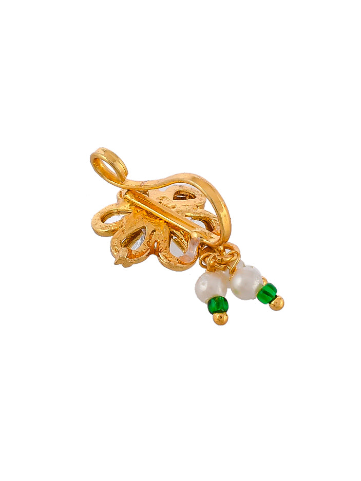 Gold Toned Kundan Flower Clip On Nosepin
