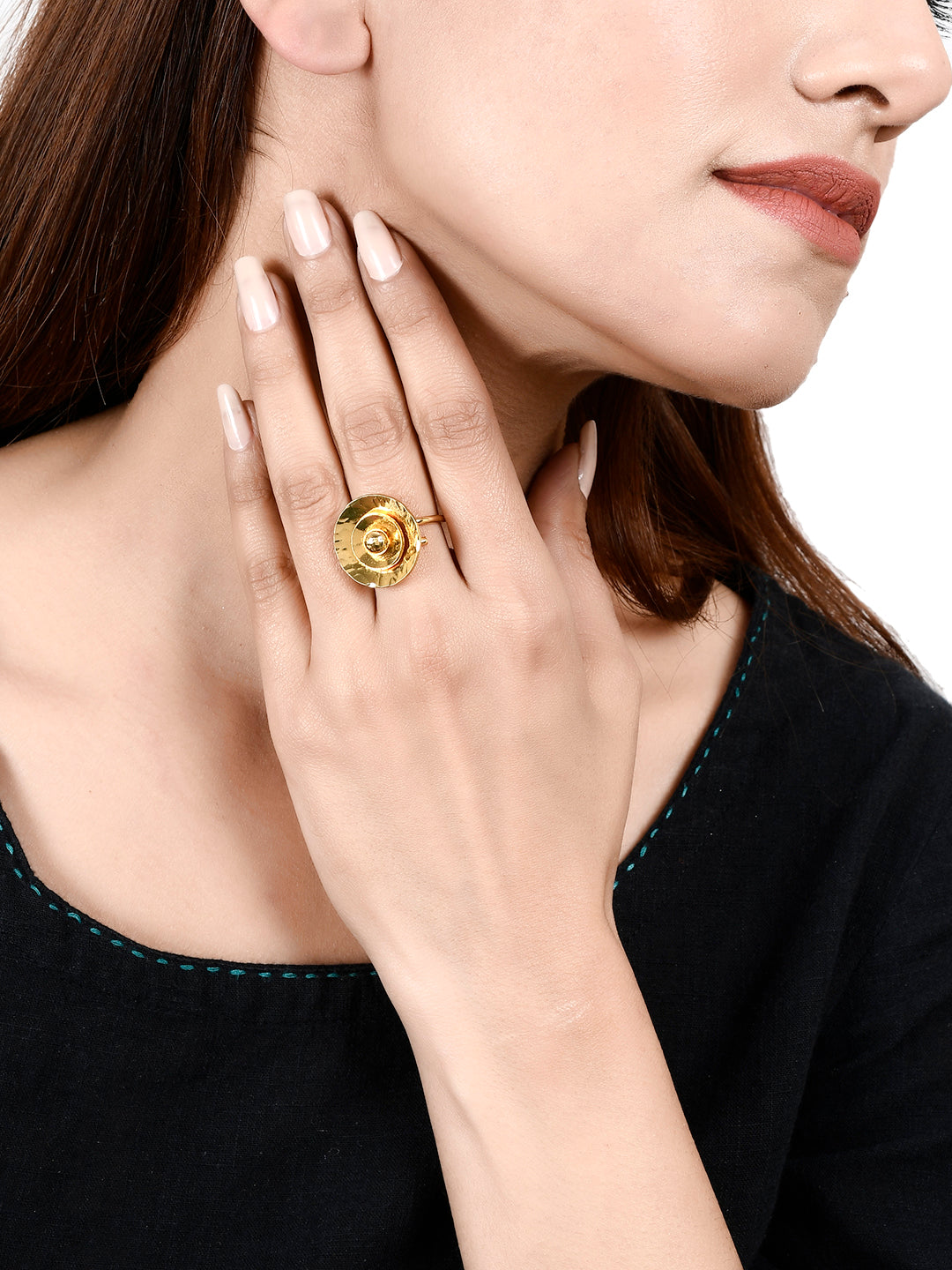 Gold Plated Hammered Statement Ring For Women