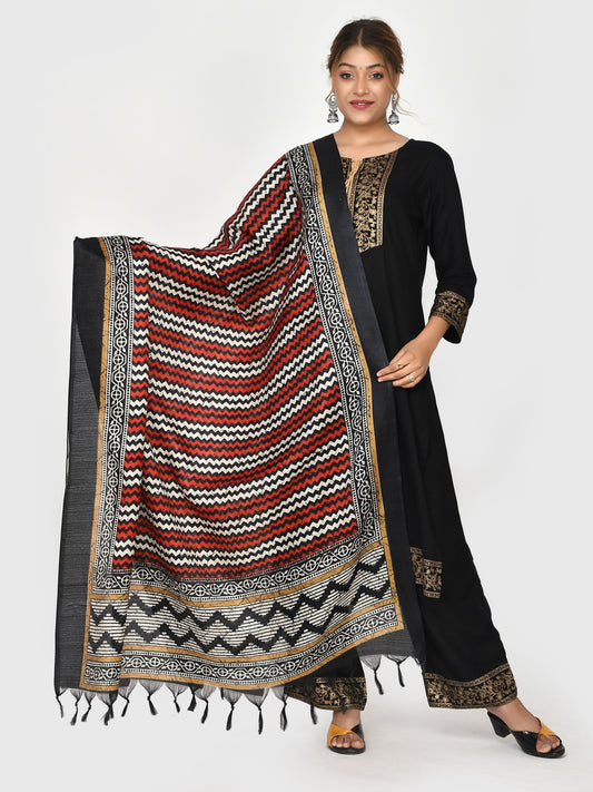 Black Red Striped Patola Printed Dupatta for Women Online