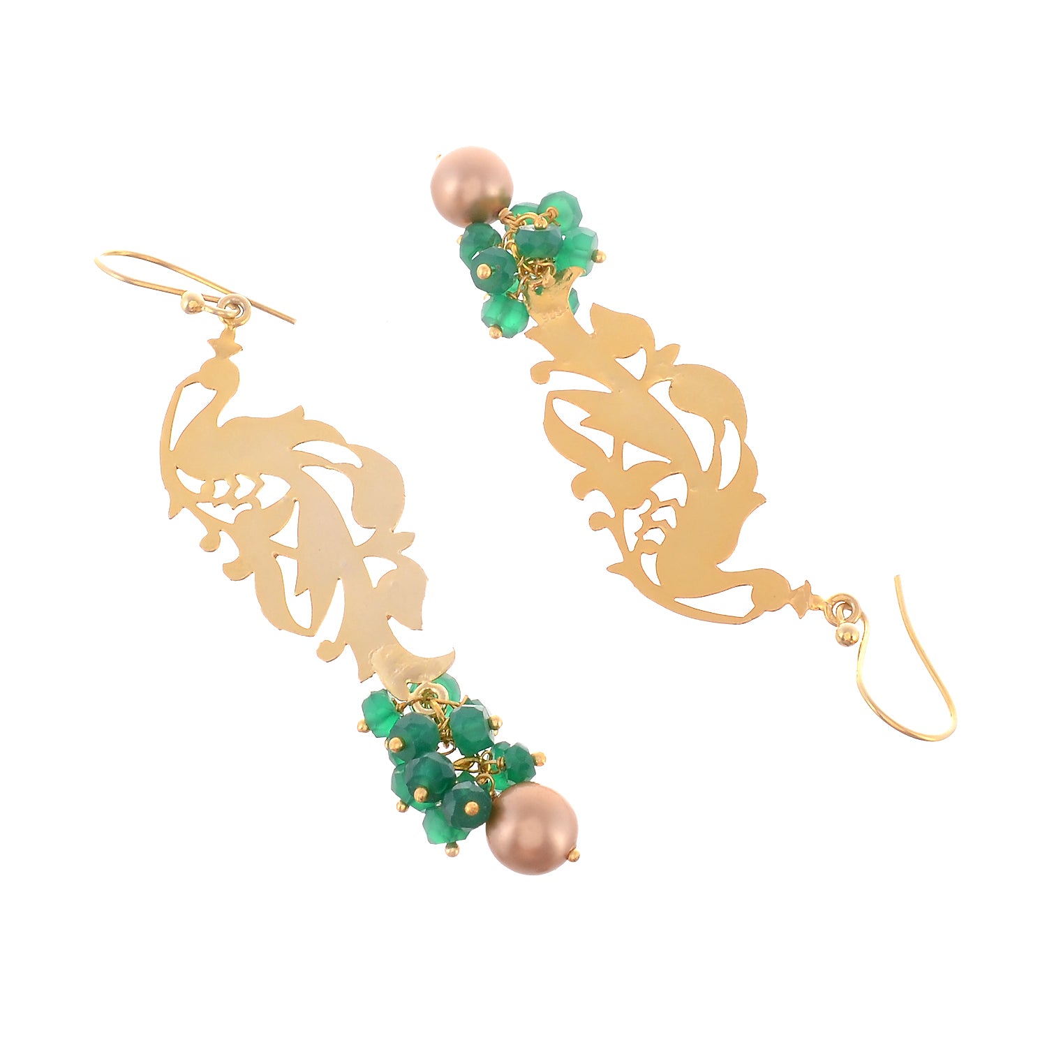 Gold Plated Green Peacock Drop Earrings