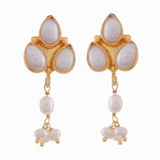 Pearl Stone Sterling Silver Gold Plated Drop Earrings for Women Online