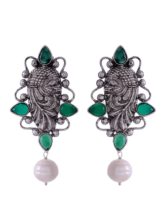 Sterling Silver Green Stone Pearl Drop Earrings for Women Online