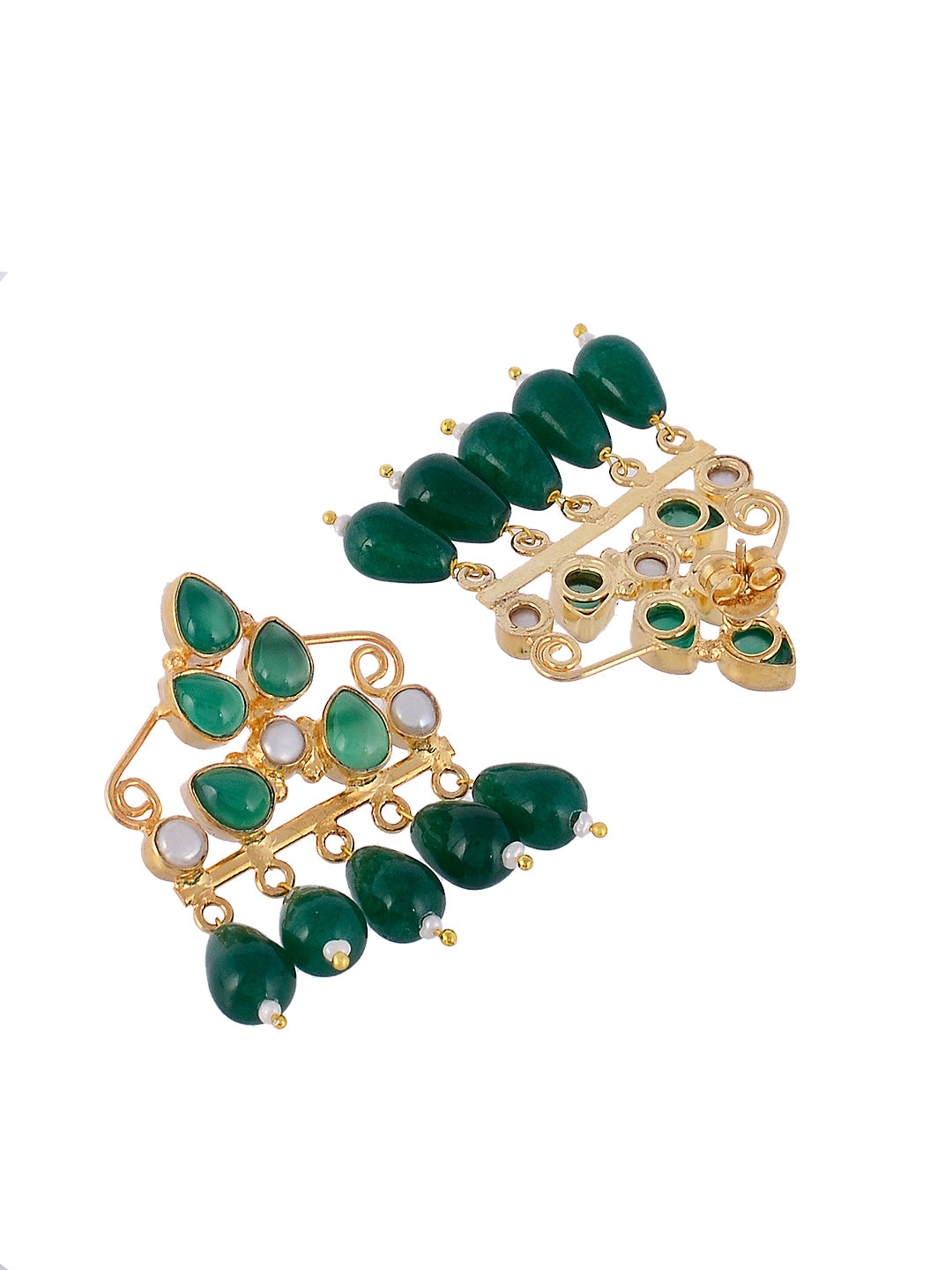 Gold Plated Green Contemporary Handcrafted Drop Earrings