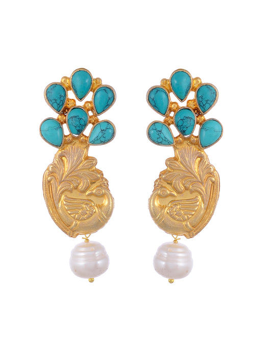 Gold Plated Turquoise Blue Handcrafted Sterling Silver Drop Earrings for Women Online