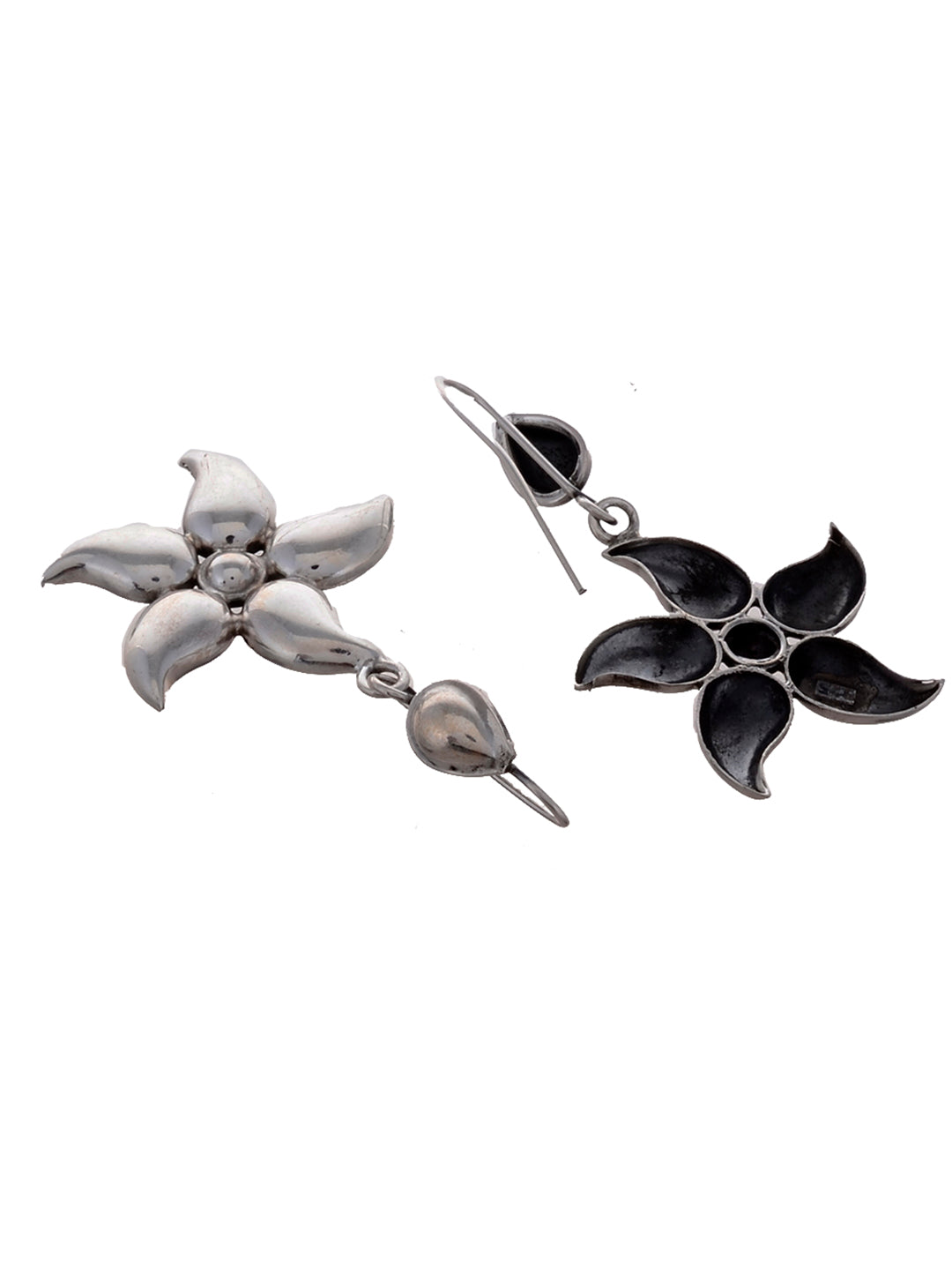 9 25 Sterling Silver Floral Drop Earrings With Oxidised Silver Plating