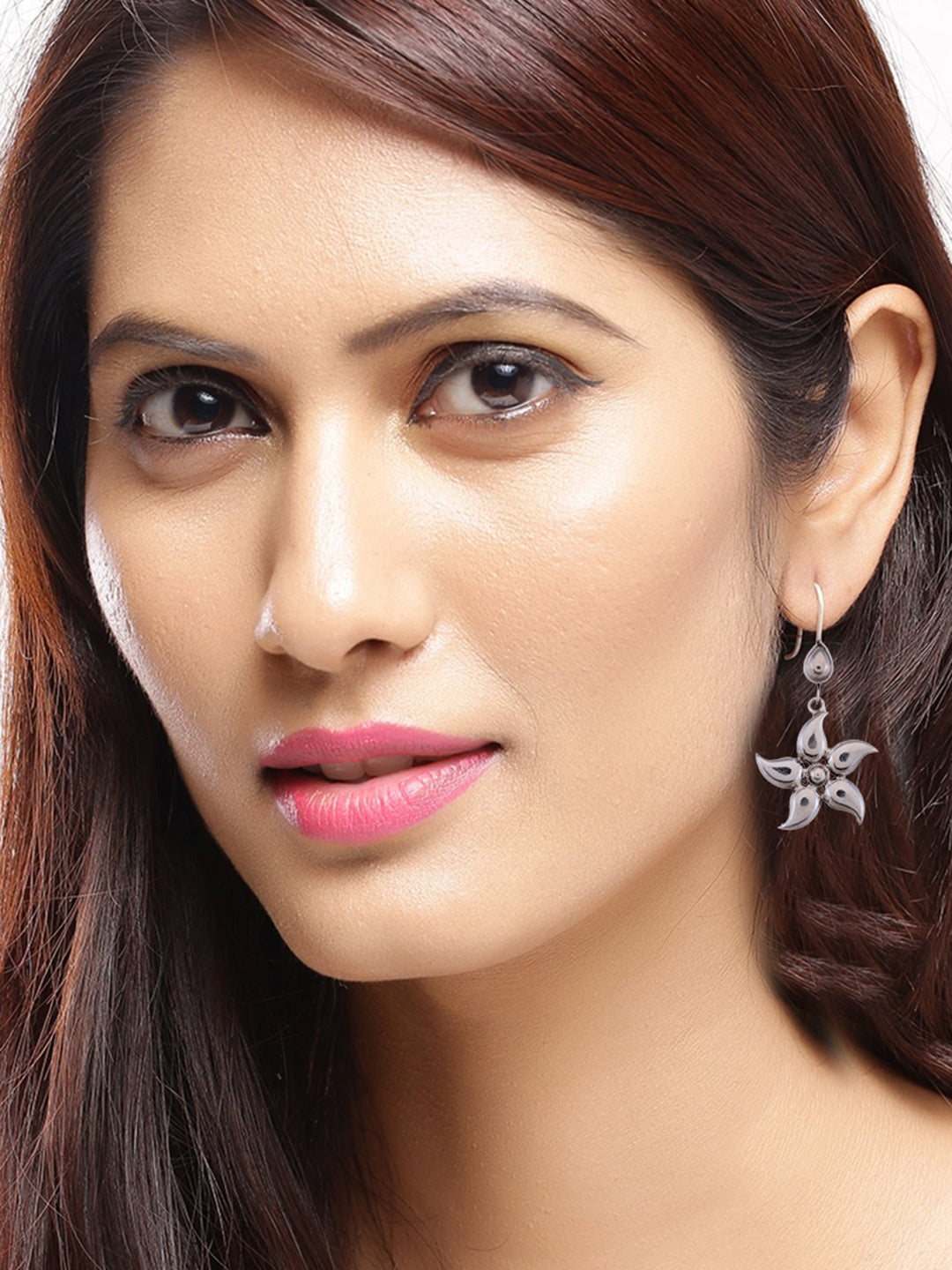 9 25 Sterling Silver Floral Drop Earrings With Oxidised Silver Plating