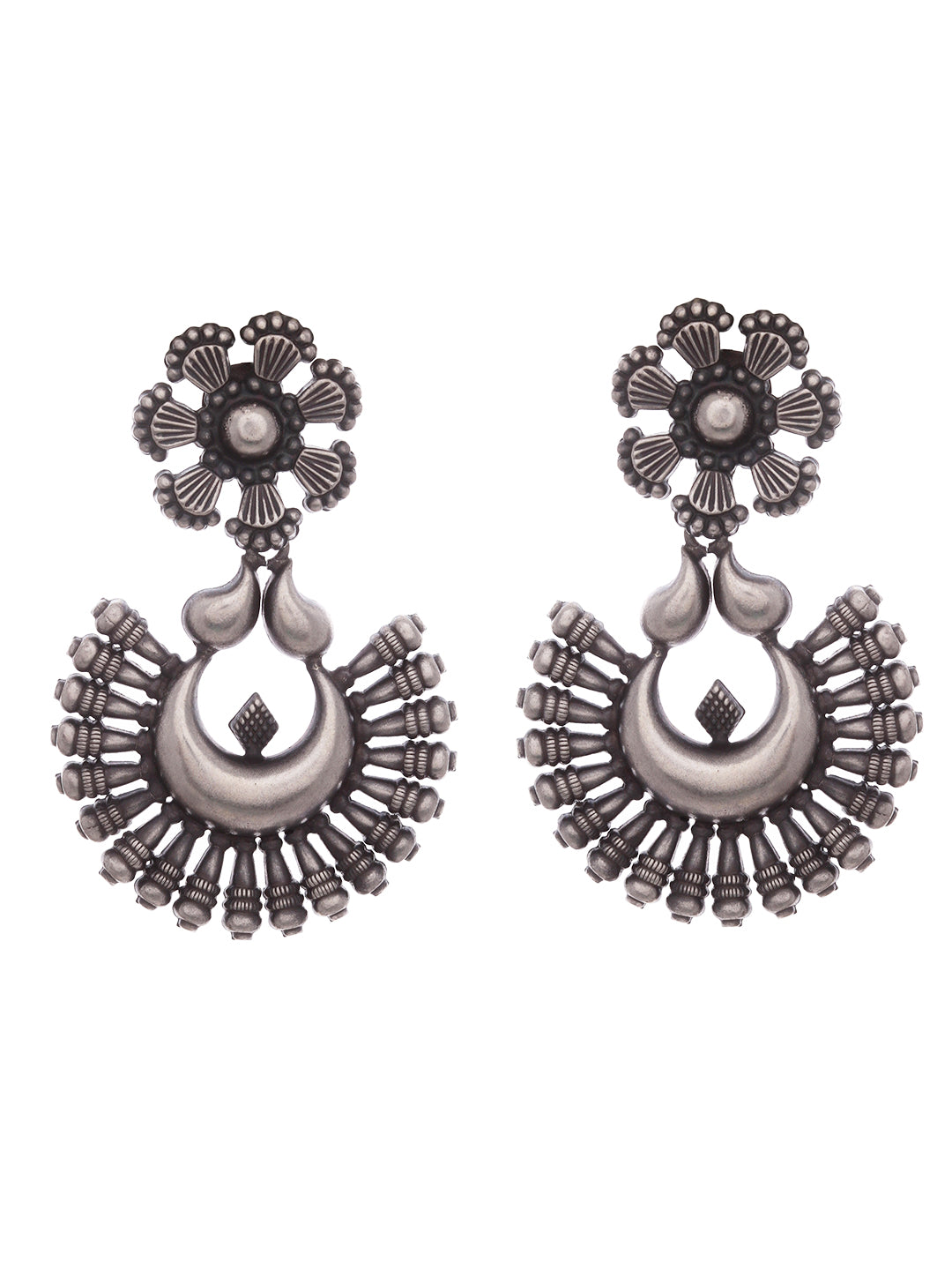Sterling Silver Crescent Chandbali Drop Earrings - Main Image