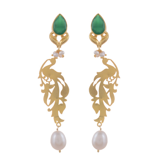 Green Onyx Sterling Silver 18k Gold Plated Pearl Drop Earrings for Women Online