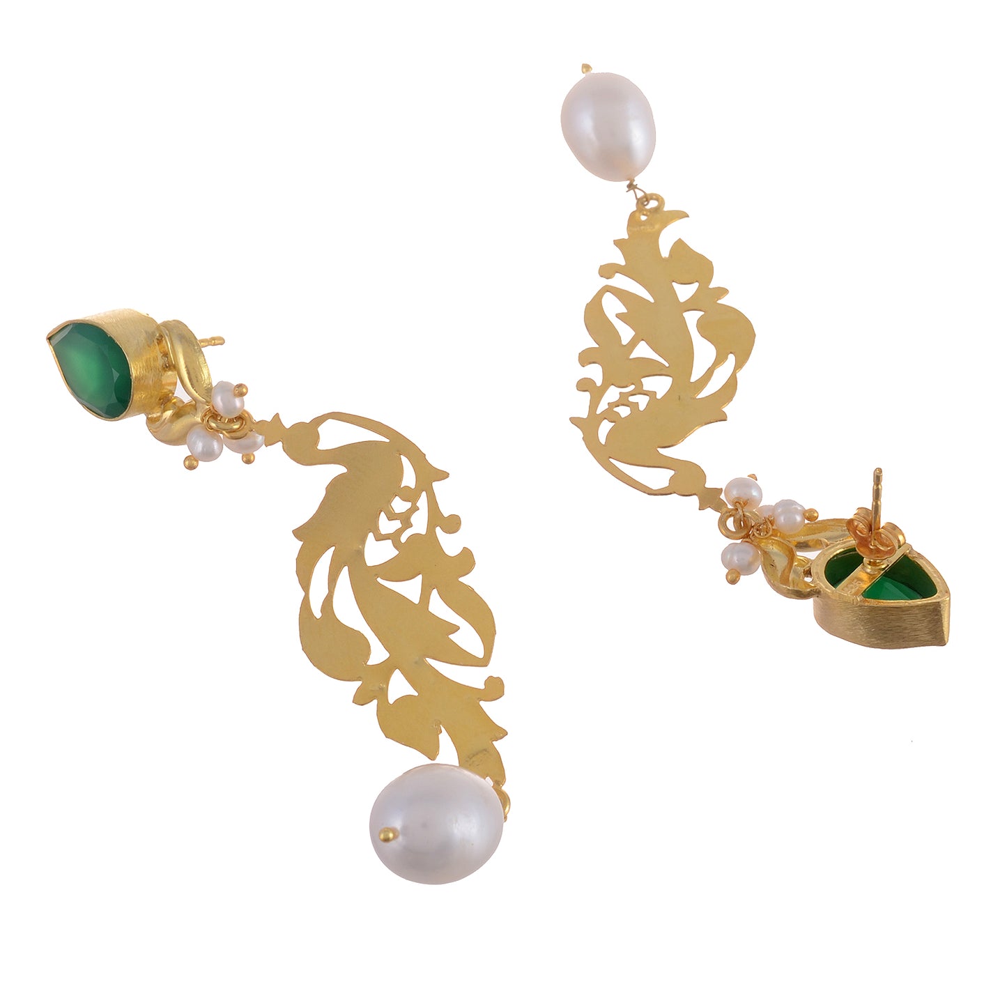 Green Onyx Sterling Silver 18K Gold Plated Pearl Drop Earrings