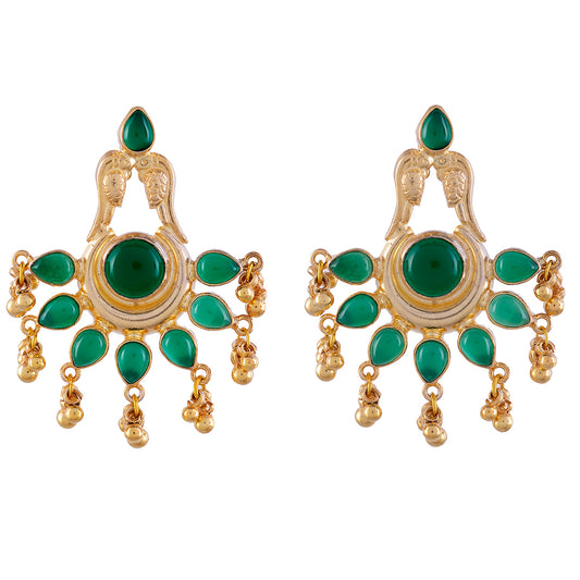 Green Onyx Gold Plated 925 Sterling Silver Chandbali Earrings for Women Online