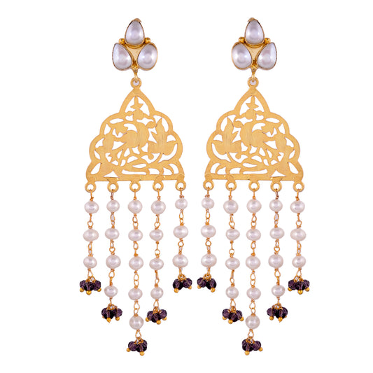 Hawamahal Kundan Pearl Gold Plated Sterling Silver Earrings for Women Online
