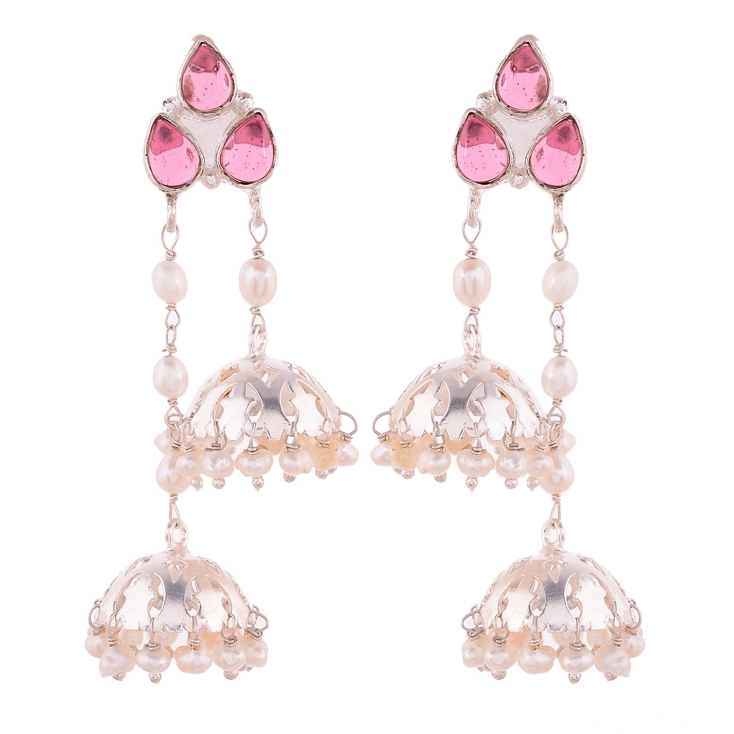 Sterling Silver Pink Handcrafted Pearl Drop Earrings for Women Online