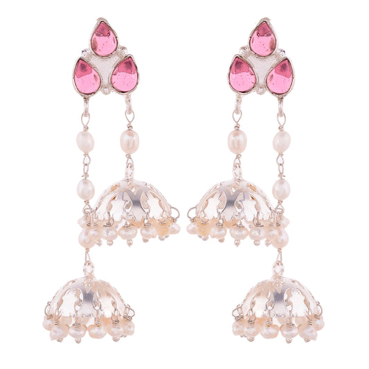 Sterling Silver Pink Handcrafted Pearl Drop Earrings for Women Online