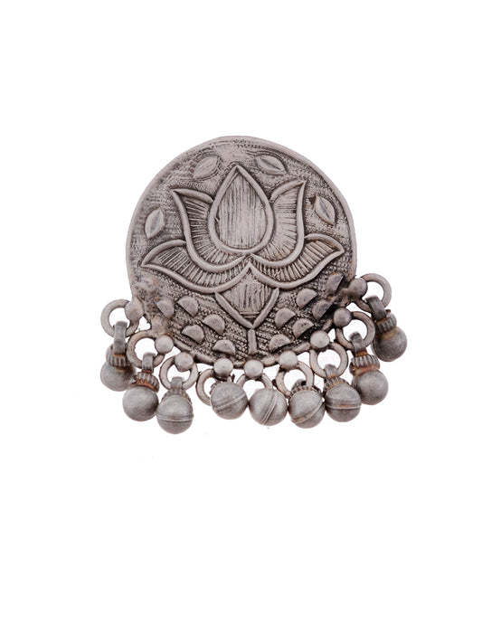 Handcrafted 925 Sterling Silver Oxidized Lotus Adjustable Ring for Women Online