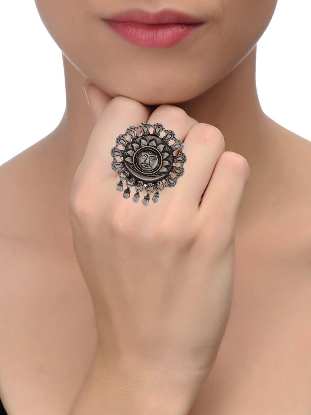 Oxidied 925 Silver Plated Celtic Navajo Antique Sun Panchtatva Surya Adjustable Ring