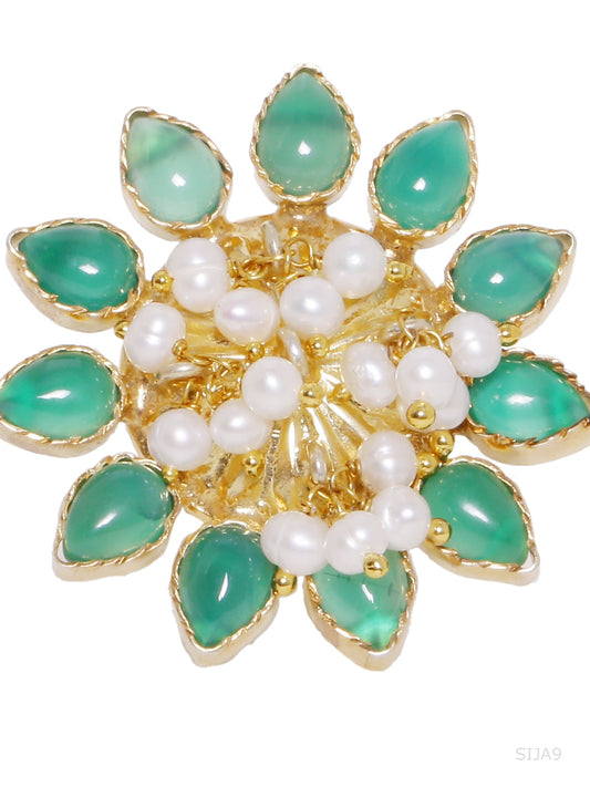 Gold Plated Handcrafted Sterling Silver Pearl Green 925 Silver Rings for Women Online