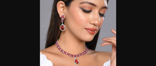 Faux Ruby Diamond jewellery set