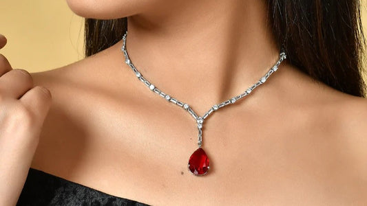 Faux Ruby Pendant AD jewellery Set