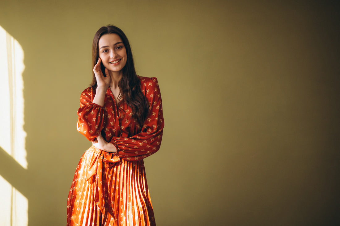 young woman in beautiful dress