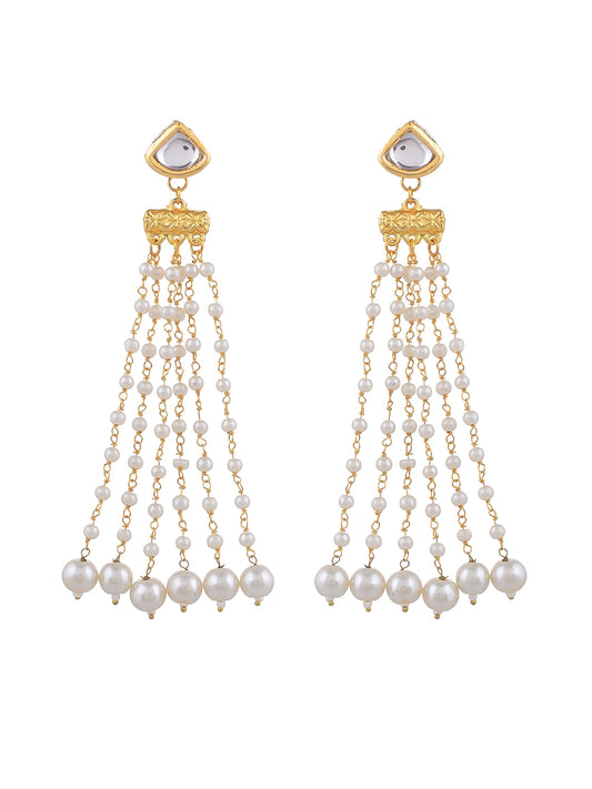 Elegant Gold and Pearl Chandelier Earrings