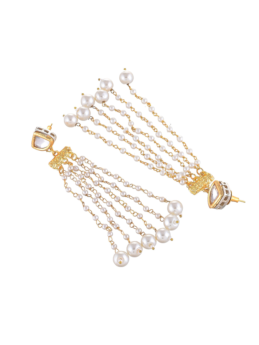 Elegant Gold and Pearl Chandelier Earrings - A Touch of Royal Beauty