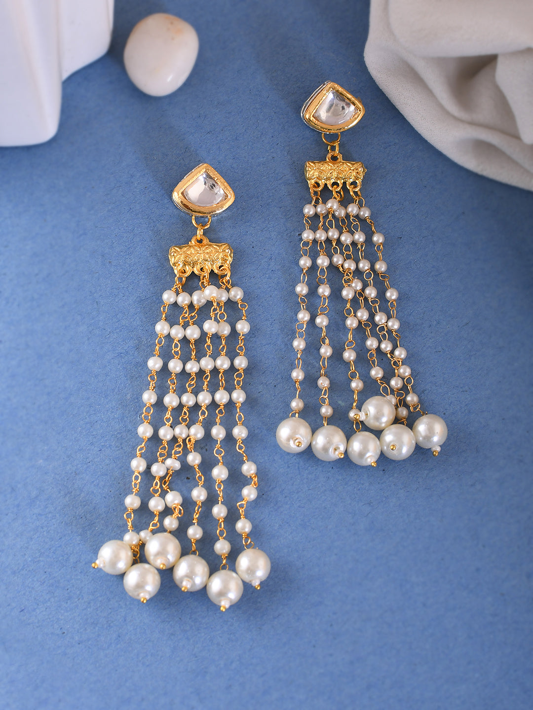 Elegant Gold and Pearl Chandelier Earrings - A Touch of Royal Beauty