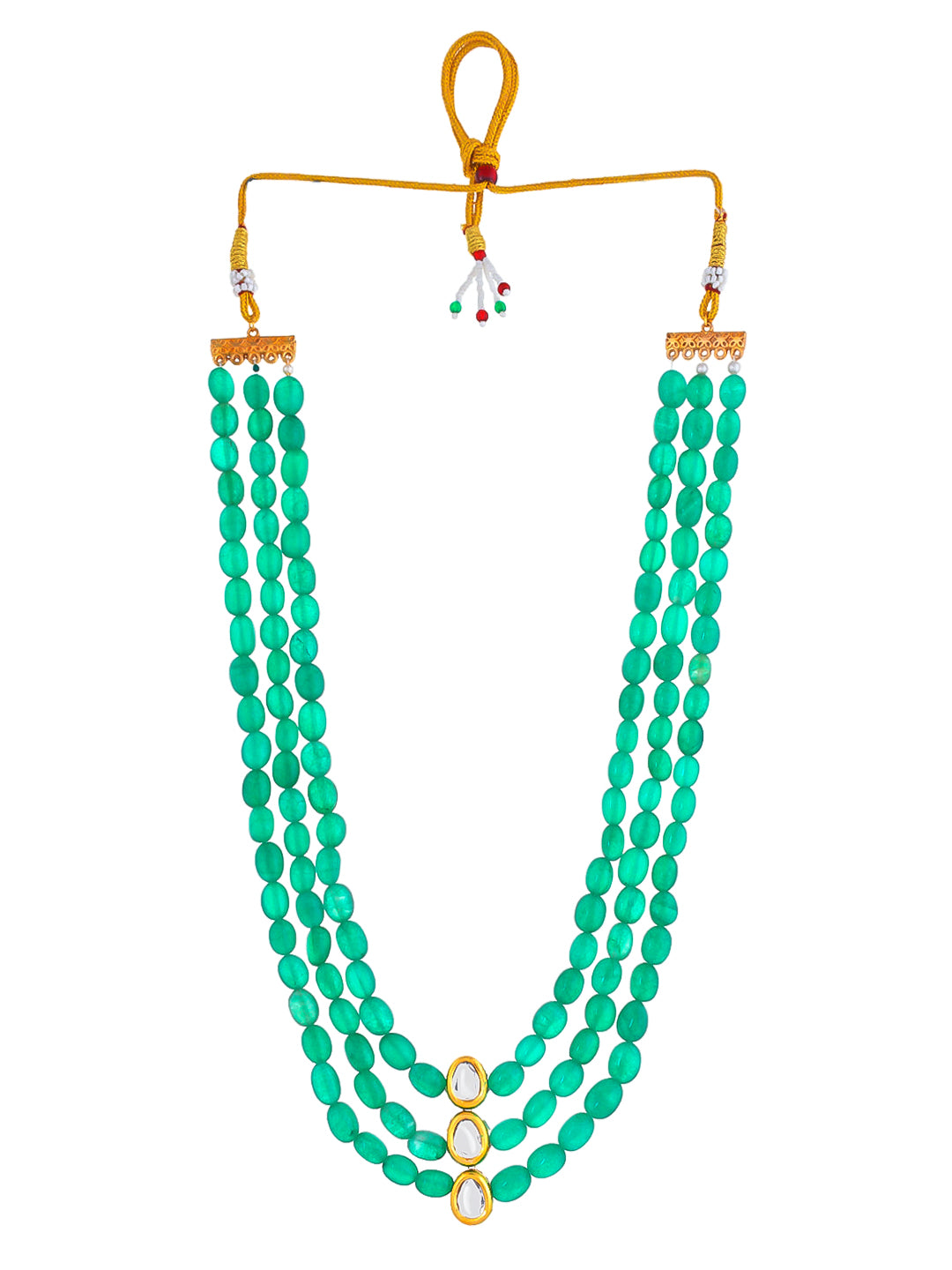 Green Beaded Necklace with Gold Accents