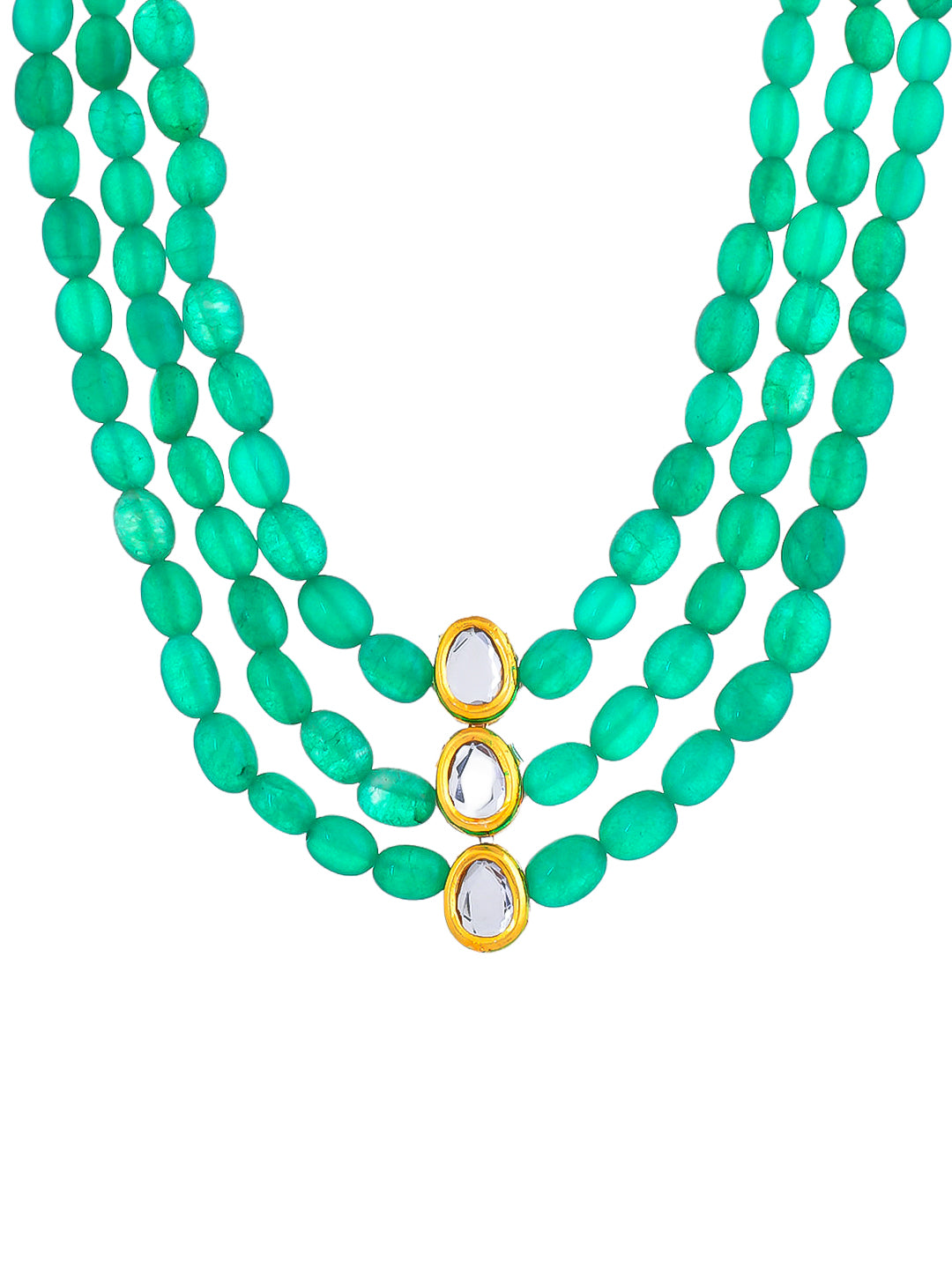 Green Beaded Necklace with Gold Accents