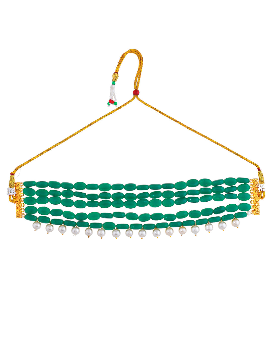 Elegant Green Gemstone Choker Necklace with Pearl Accents