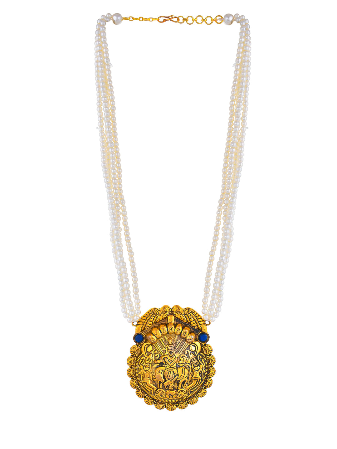 Gold and Pearl Necklace with Intricate Pendant Design