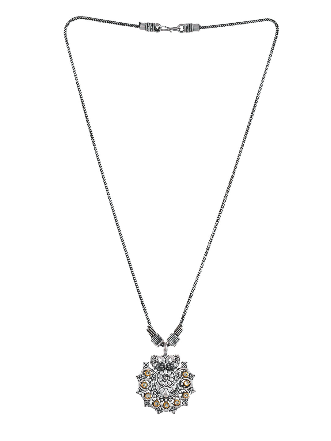 Vintage Silver Necklace with Intricate Floral Pendant