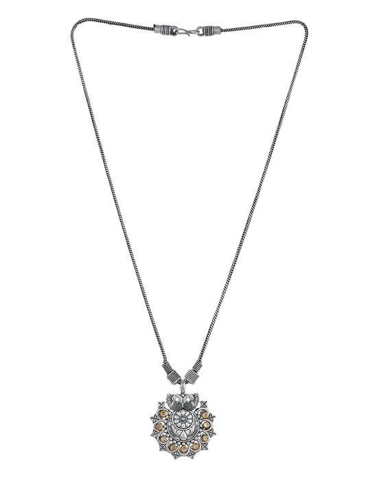 Vintage Silver Necklace with Intricate Floral Pendant