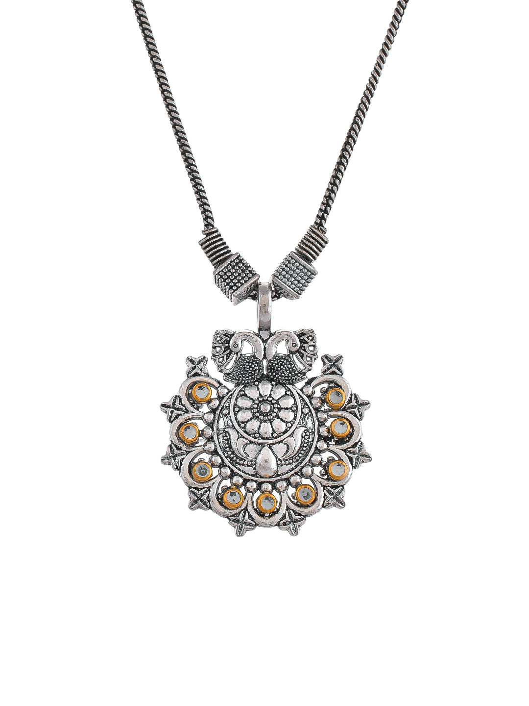 Vintage Silver Necklace with Intricate Floral Pendant