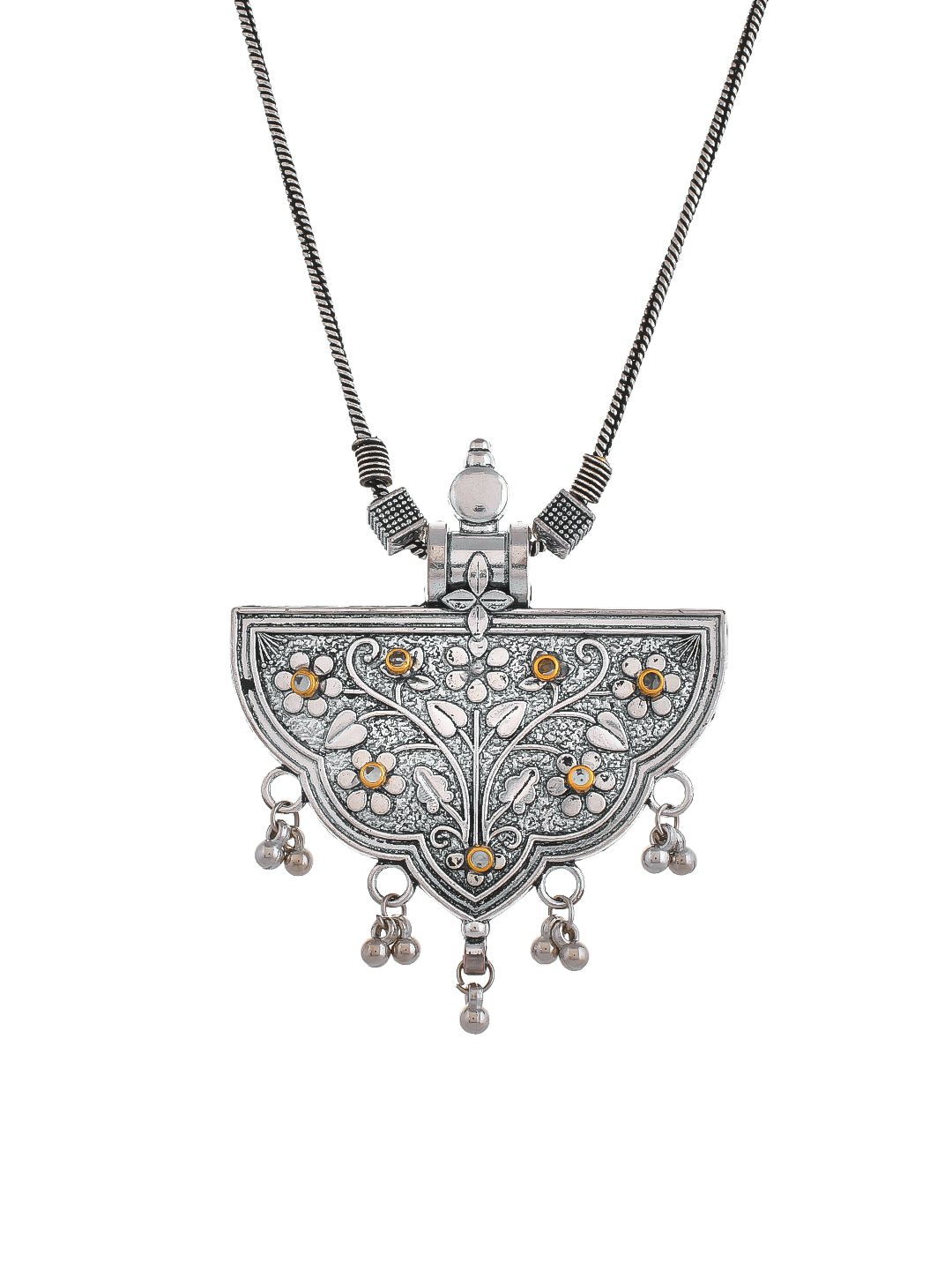 Vintage Silver Necklace with Intricate Floral Design