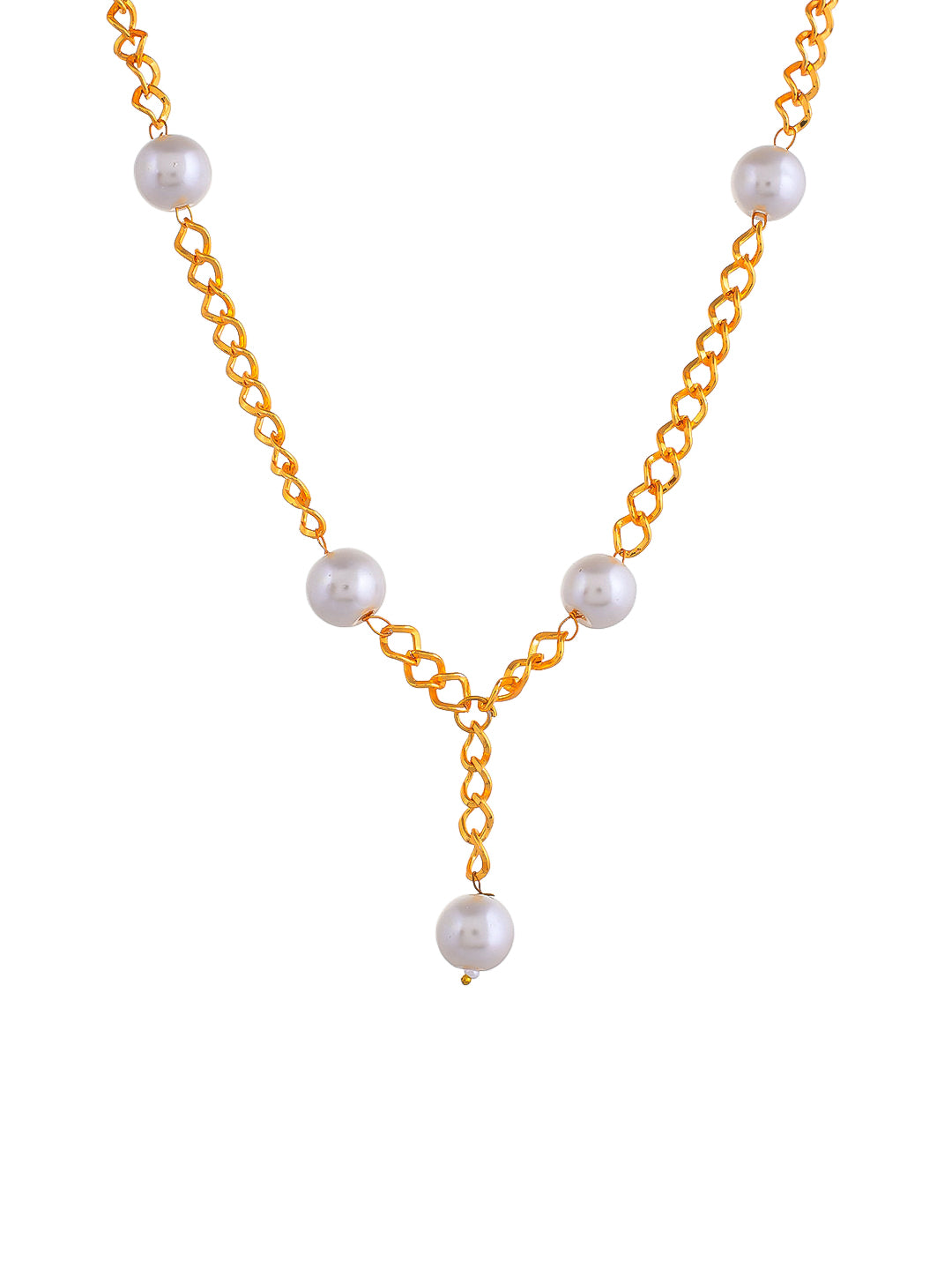 Gold Chain Necklace with Lustrous Pearls