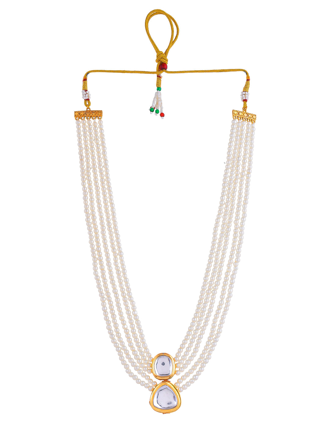 Pearl Necklace with Gold Accents and Gemstone Detailing