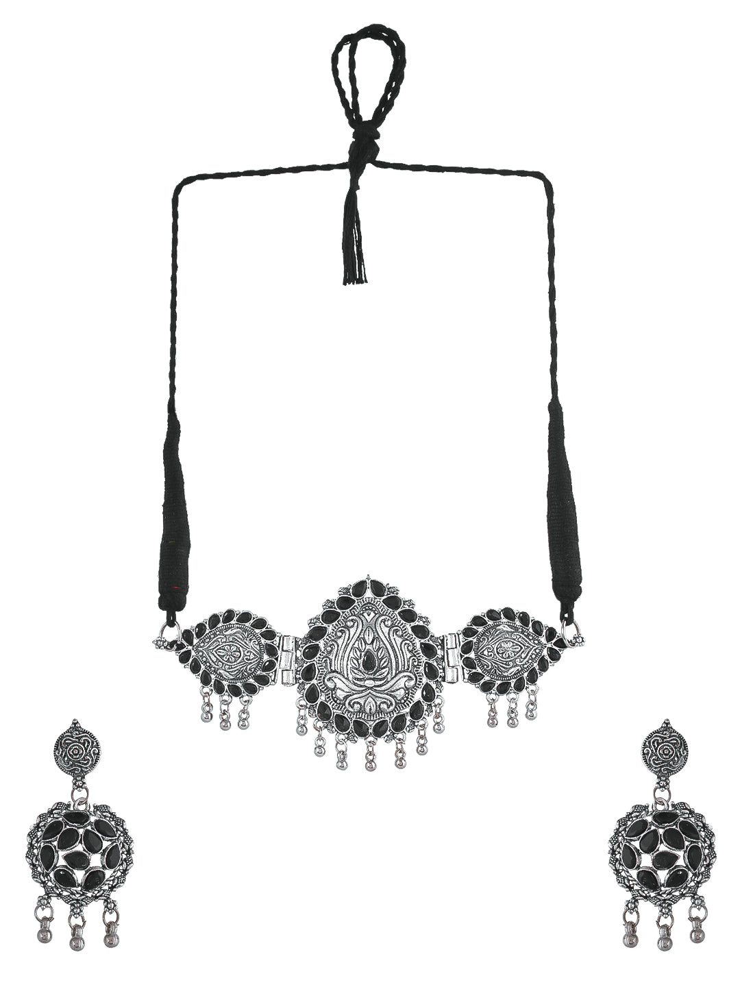 Silver plated & Black cz stone jewelry set with earring