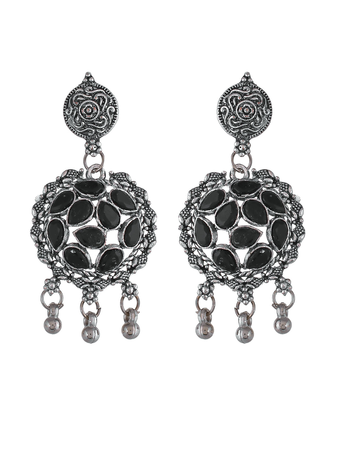 Silver plated & Black cz stone jewelry set with earring