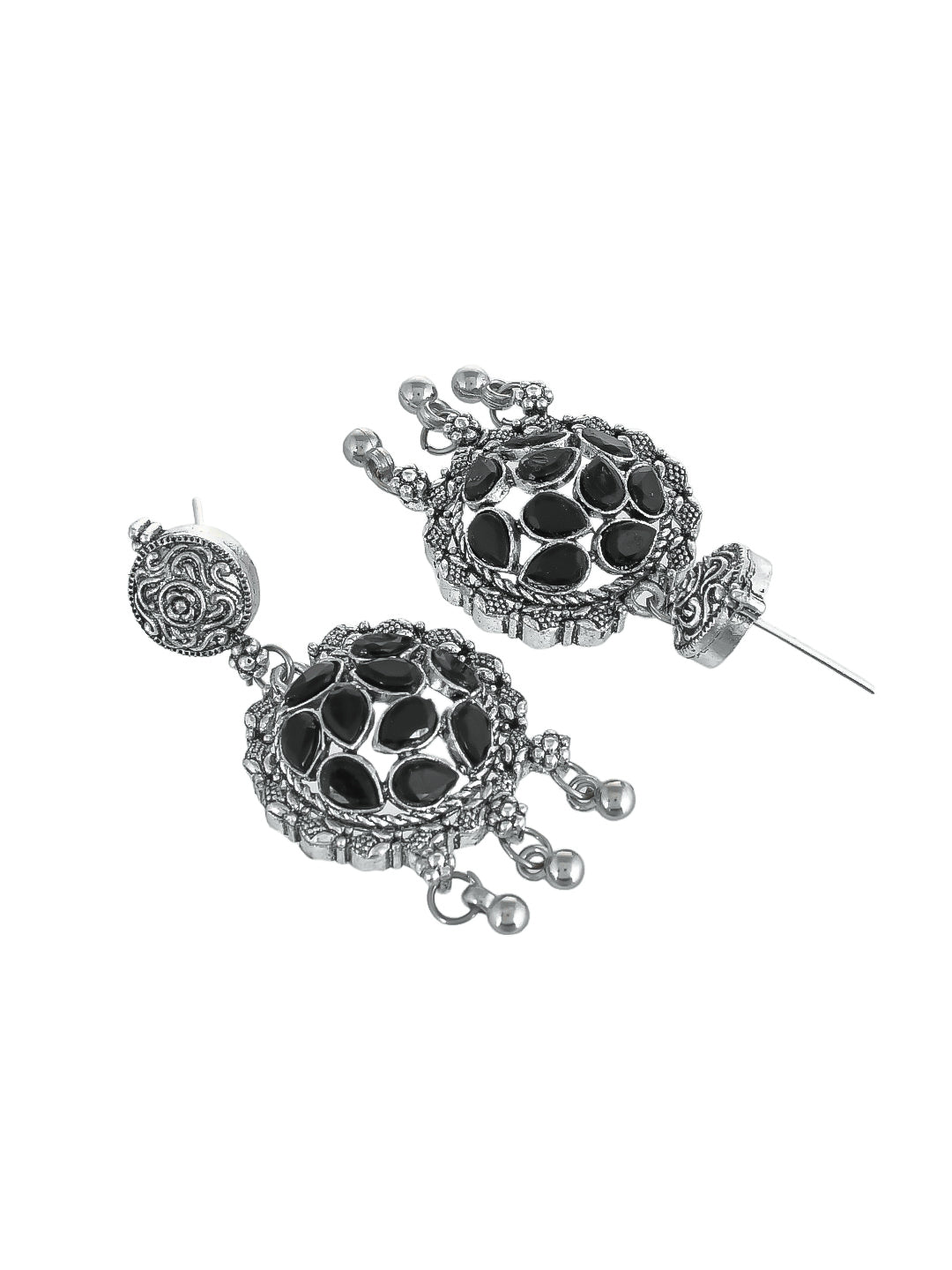 Silver plated & Black cz stone jewelry set with earring