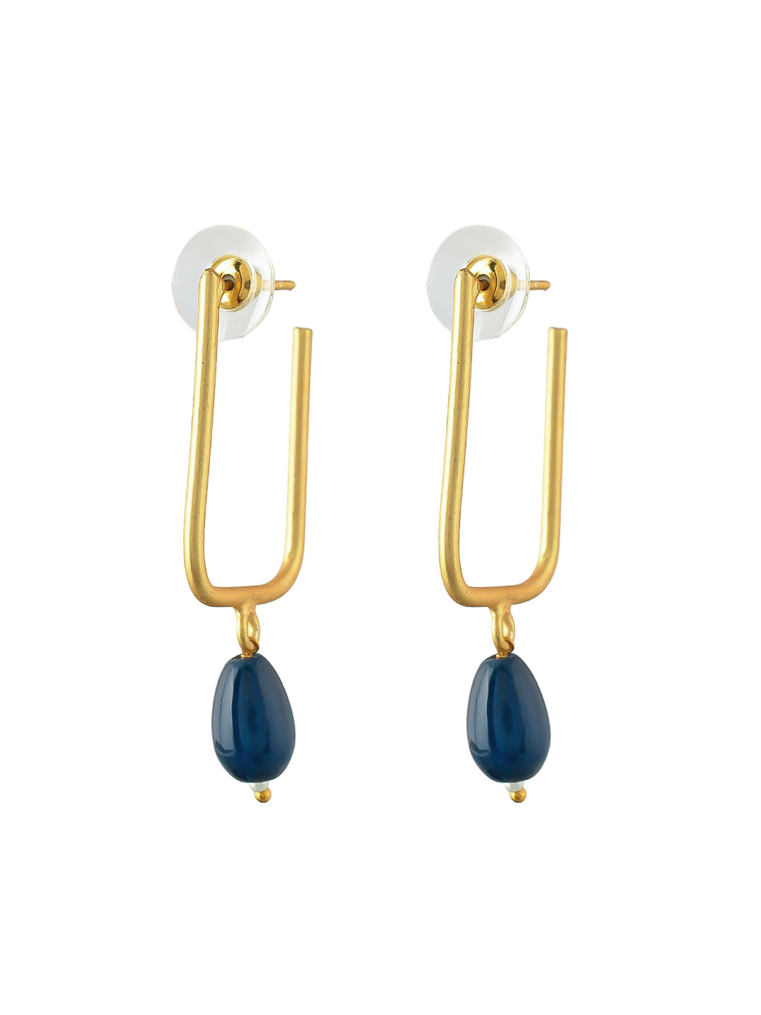 New Gold Plated Square Earring  With Blue Beads For Women
