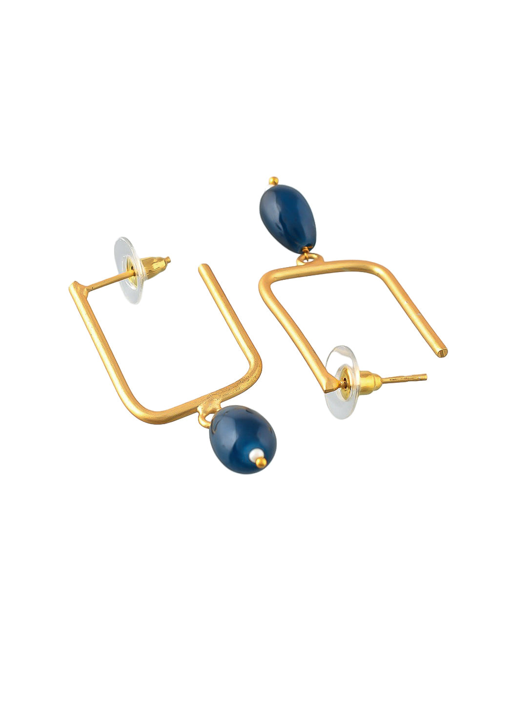 New Gold Plated Square Earring  With Blue Beads For Women