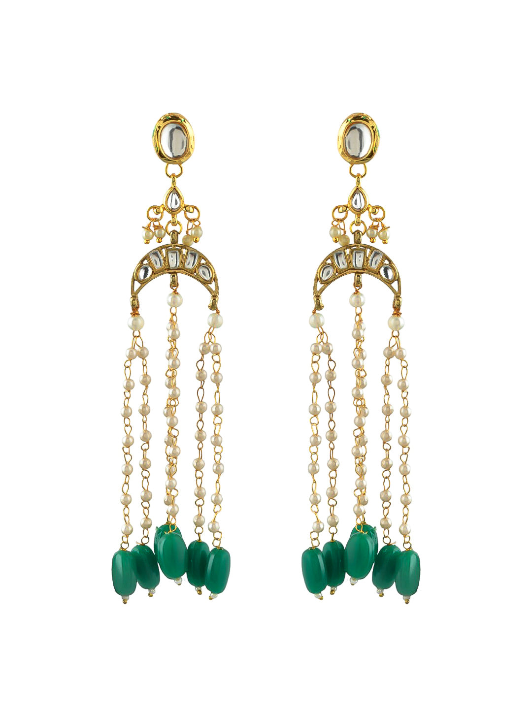 Elegant Gold Chandelier Earrings with Green Gemstone Accents