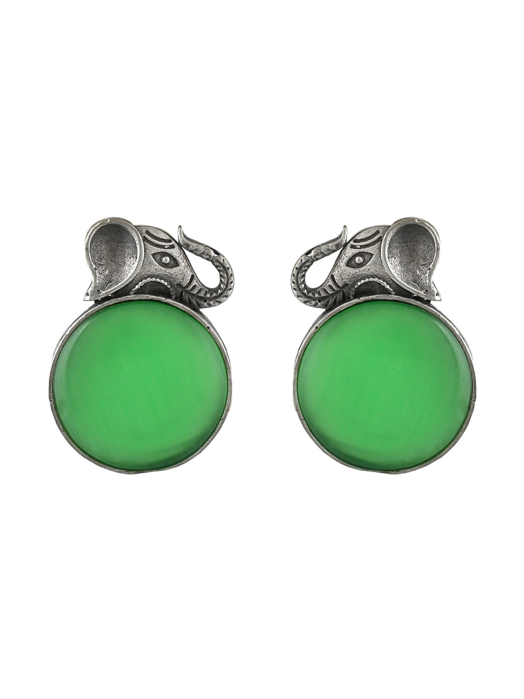“Enchanting Elephant Earrings with Green Gemstones.
