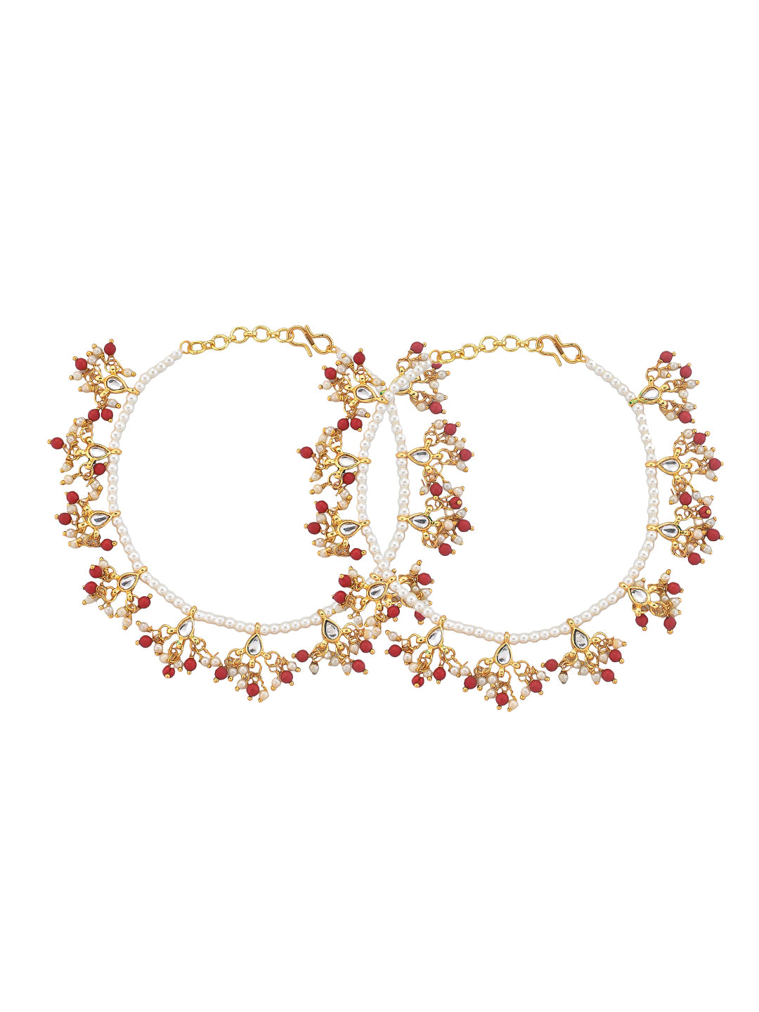 Trending pearls/beads -studded  gold tone anklet