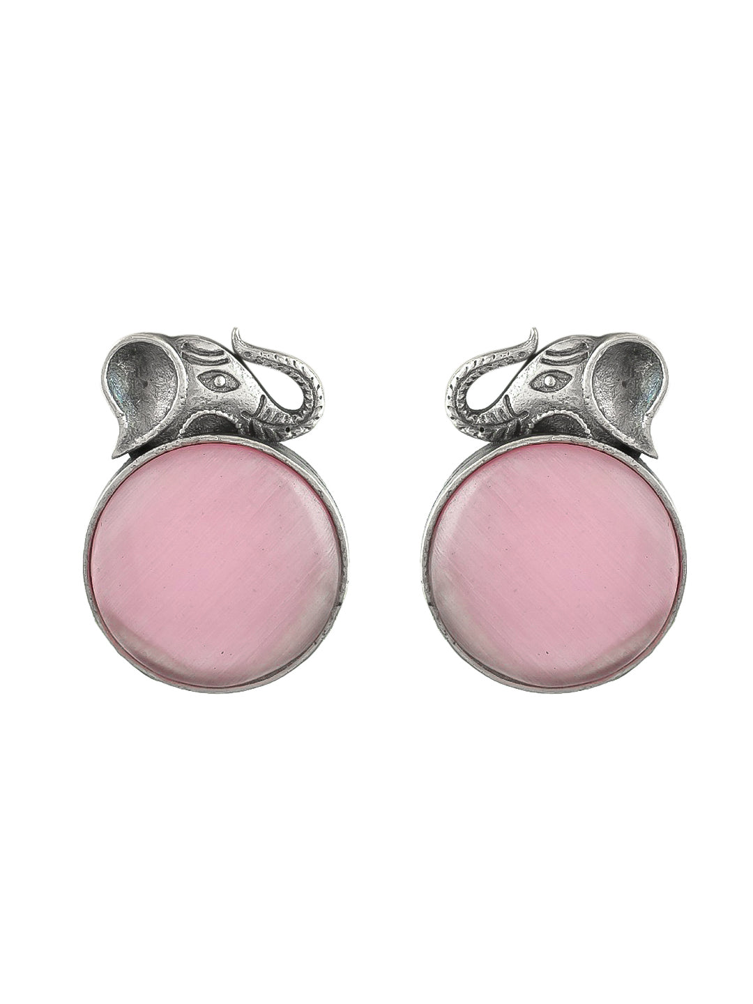 “Elegant Elephant Silver Earrings with Pink Gemstones
