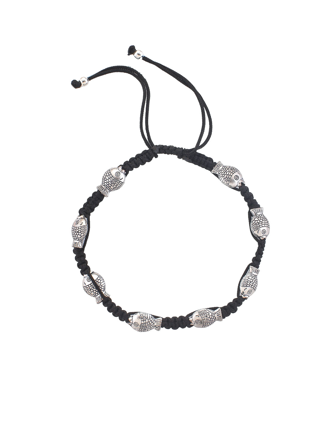 Silver-Plated fish Beaded  Threaded Anklet